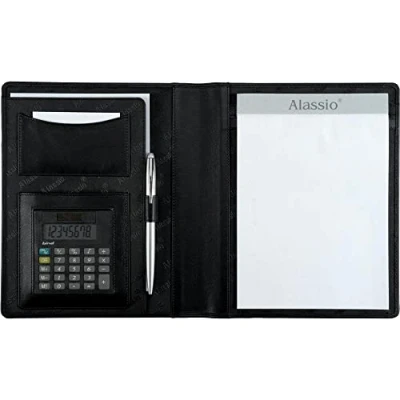 Image de Alassio Bormio 43004 1 Porte Documents en Simili Cuir avec Calculatrice de Poche Noir A5