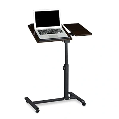 Image de Relaxdays Table ordinateur portable hauteur réglable XL 95 x 60 40 cm bois support avec 4 roulettes tablettes noir