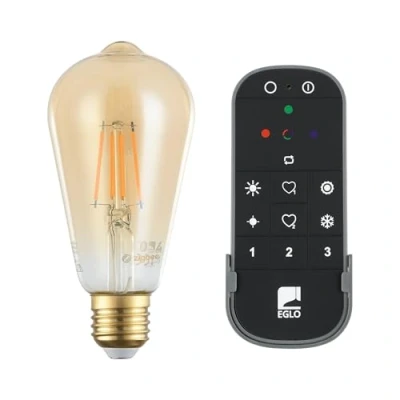 Image de Eglo connect.z Lot de 2 ampoules LED E27 connectées, ST64, avec télécommande, ZigBee, contrôlable par appli et commande vocale, dimmable, vintage, 500 lumens, 5,5 watts, ambré, blanc chaud