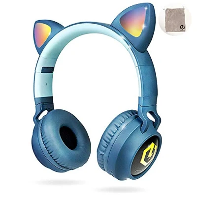 Image de PowerLocus Casque Enfant Bluetooth, Audio sans Fil pour Enfants, Bluetooth 5.0 Confortable Pliable avec Micro intégré, Volume limité à 85db, Réglable, SD Carte Slot, Lumières LED