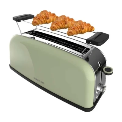 Image de Cecotec Grille pain vertical Toastin&#039; time 850 Green Long, W, Double fente longue et large de 3,8 cm, Varillas Supérieures, Acier Inoxydable, Arrêt Popup Automatiques, Bac à miettes