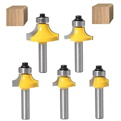 Image de ASNOMY Lot de 5 Fraise à arrondir 8 mm Queue Arrondi Coin Rayon Fraises Rondes Routeur Bits Round Over and Beading Edging Router Bit Avec Roulement Pour le Travail du Bois