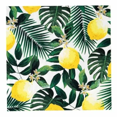 Image de Talking Tables Lot de 20 serviettes table jetables en forme citron avec feuilles jungle pour intérieur ou extérieur, fête jardin, barbecue, pique nique, découpage, 33 x cm