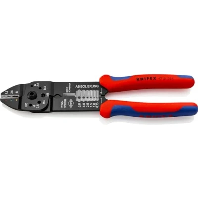 Image de KNIPEX Pince à sertir, 0,5 6,0 mm², connecteurs en F, pour de câbles isolés, avec fonction dénudage et coupe, mutlifonctions, 97 21 215
