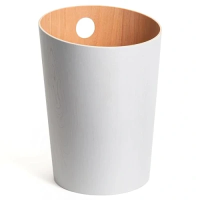 Image de Kazai.® Corbeille à Papier Design &#039;Bennet&#039; Poubelle Unique pour Bureau, Chambre, Chambre d&#039;Enfant, et Plus de Bureau en Placage Bois Véritable Blanc