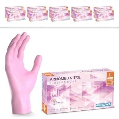 Image de ARNOMED gants jetables rose, nitrile taille L, gant jetable 1000 pièces (10 boîtes), en non poudrés &amp; sans latex, cuisine, a usage unique XS, S, M L