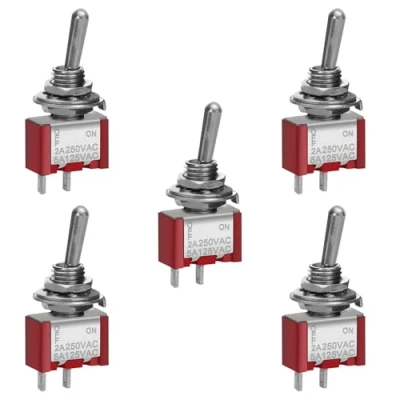 Image de Heschen Miniature Interrupteur à bascule, MTS 101, On OFF, SPST, 2 Broches, 2A 250V, 5A 120V, Lot de 5