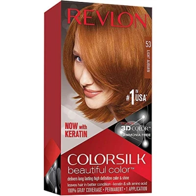 Image de Revlon Colorsilk Beautiful Color, Coloration Permanente, Kératine et Acides Aminés de Soie, couvre 100% des Cheveux Blancs, 53 Auburn Clair