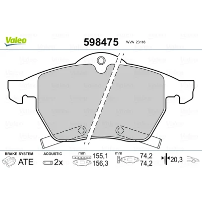 Image de VALEO 598475 Jeu de plaquettes frein Essieu avant contact signal d&#039;usure inclus sans tôle anti bruit OPEL: Zafira A, Astra J GTC, B