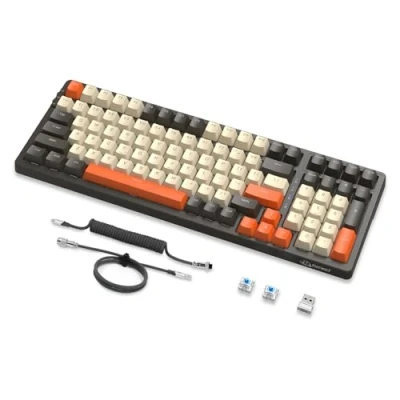 Image de MAMBASNAKE K8 Clavier de Jeu mécanique sans Fil 3 Modes, échange à Chaud 19 lumières, Joint Bluetooth/2,4 G/USB C A, câble enroulé, Interrupteur Bleu 4000 mAh pour Ordinateur Portable PC Mac Shimmer