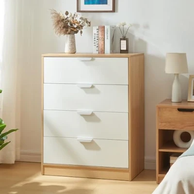 Image de [en.casa] Commode avec 4 Tiroirs Spacieux Meuble de Rangement Style Intemporel pour Salon Chambre Entrée Classeur Bureau MDF 90 x 70 40 cm Effet Chêne Blanc