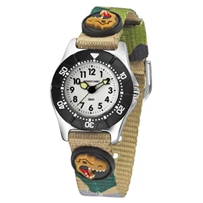 Image de JACQUES FAREL KWD 4111 Montre pour enfant garçon avec bande textile rotative analogique à quartz, beige, Sangles