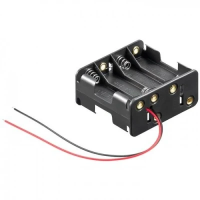 Image de CABLEPELADO Porte piles plat Support de batterie AA Comprend un câble 200 mm Tension totale : 12 V (1,5 par pile) Convient pour 8 LR6 (FR6, HR6, LR6)