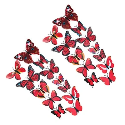 Image de Shiwaki 24pcs Simulation 3D en Trois Dimensions Papillon Aimant Autocollant Mural décoration réfrigérateur de la Maison (Rouge)