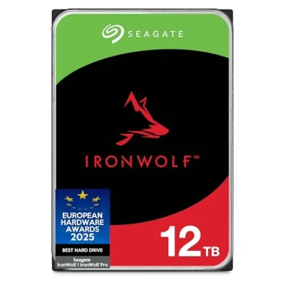 Image de Seagate IronWolf 12 To, Disque dur interne HDD, CMR 3,5&quot; SATA 6 Gbit/s 7 200 tr/min, 256 Mo de mémoire cache, pour NAS RAID, Ouverture facile, services Rescue valables 3 ans (‎ST12000VNZ008)