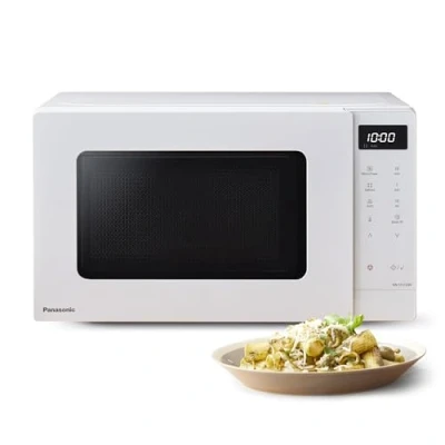 Image de Panasonic NN ST21QWEPG Four Micro Ondes Solo 20L avec Plateau en Verre, 800W, Décongélation Automatique, 11 Programmes Automatiques, Affichage LED, 5 Niveaux de Puissance, Minuterie Numérique, Blanc