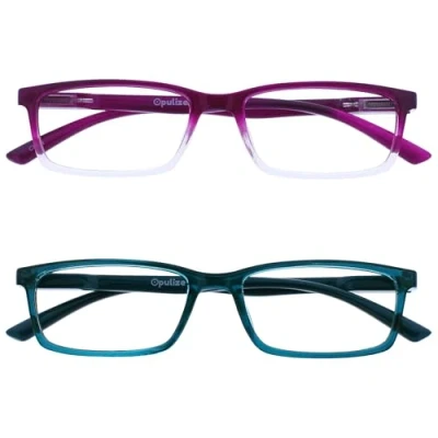Image de OPULIZE See Lunettes de Lecture Anti Lumière Bleue Pack 2 Montures Étroites Charnières à Ressort Améliore le Sommeil Jeux Ordinateur Violet Turquoise Transparentes Hommes Femmes BB9 5Q +1.50