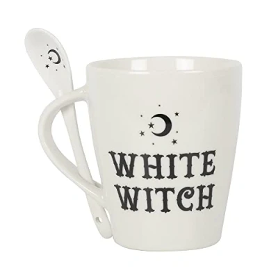 Image de Something Different FI_45831 Ensemble tasse et cuillère en verre Motif sorcière blanche 10 cm x 11,5
