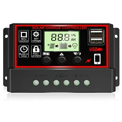 Image de [Mise à niveau] Depvko 30A PWM Contrôleur de charge Solaire , régulateur Panneau 12V/24V avec écran LCD réglable, Double port USB, Réglage la minuterie, paramètre automatique (noire)