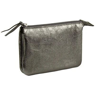 Image de Clairefontaine 400013C Porte Monnaie, Trousse 2 Compartiments 13x9cm en Véritable Cuir d&#039;Agneau, Cuirisé Graphite