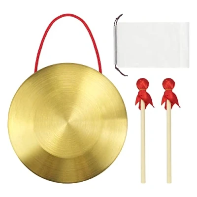 Image de 15 cm/5.9 pouces en laiton cuivre main Gong cymbales Portable instruments laiton, avec marteau de jeu rond, pour à percussion Church Opera Orchestra (avec sac)