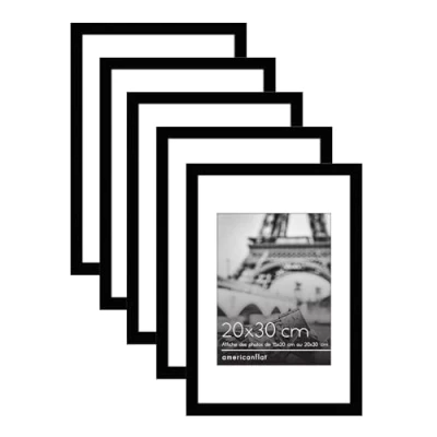 Image de Americanflat Cadre photo noir de 20,3 x 30,5 cm avec passe partout et sans Lot 5 cadres matériel suspension en dents