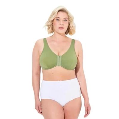 Image de Ulla Popken Bustier, Vorderverschluss, E/F Cup Soutien Gorge, Vert Mousse, 125D Femmes