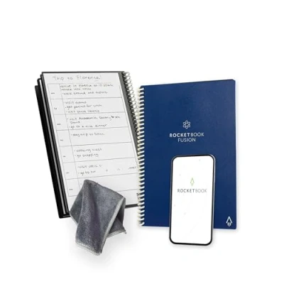 Image de Rocketbook Fusion Agenda Non Daté Réutilisable, Taille Executive 15 cm x 22,4 cm, Bleu Marine Objectifs, Calendrier Mensuel et Hebdomadaire, « To Do Lists » Quotidiennes, Ligné Pointillé