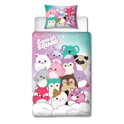 Image de Character World Squishmallows Parure de lit Simple avec Housse Couette réversible Double Face taie d&#039;oreiller Assortie Parfait pour Chambre d&#039;enfant Polycoton
