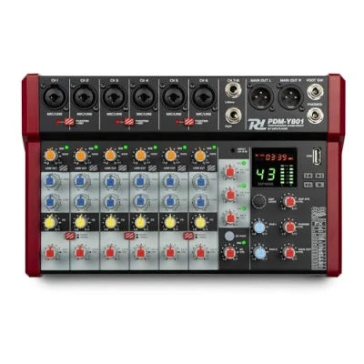 Image de Power Dynamics PDM Y801 Console de Mixage 8 canaux avec Bluetooth Entrées Micro, Alimentation fantôme 48V, Lecteur MP3 USB, Vu Mètre, Idéal pour les DJs, Studios d&#039;Enregistrement, Podcasts