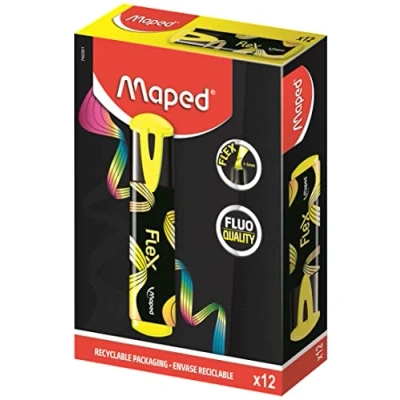 Image de Maped 12 surligneurs Fluo Peps Flex Boite 100% carton de Coloris jaune