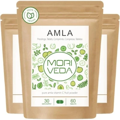 Image de Pastilles d&#039;amla 1000mg système immunitaire os cartilage dents vitamine C naturelle, chrome 3 mois d&#039;approvisionnement végétalien 180 comprimés de MoriVeda