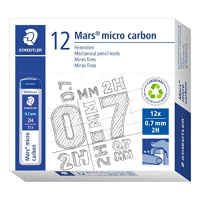 Image de Staedtler 250 07 2H VE Mars Etui de 12 mine fine graphite pour porte HB 0,7 mm