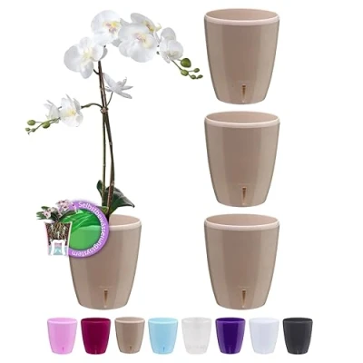 Image de Santino ORCHIDEA Lot de 4 Pots à Orchidée avec Système Mèche et Indicateur Niveau d&#039;eau (Diamètre: 15 cm, 2 L, Sable)
