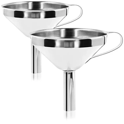 Image de com four® Entonnoir en acier inoxydable 2x avec poignée Aide au remplissage des verres et bouteilles Ø 10 cm (002 pièces inoxydable)