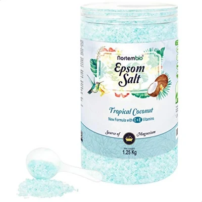 Image de Nortembio Sel d&#039;Epsom 1,25 Kg. de Bain avec Arôme Noix Coco Tropicale. Sulfate Magnésium Hydraté la Vitamin C et E. Détente Musculaire, Aromathérapie. E Book Inclus.
