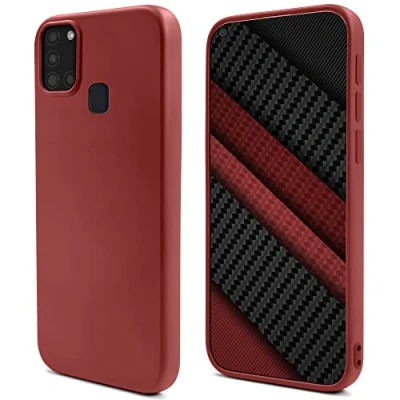 Image de Moozy Lifestyle. Coque conçue pour Samsung A21s, rose vintage en silicone liquide avec finition mate et doublure microfibre douce. Neuf