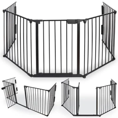 Image de FACILITYS Barrière de Sécurité Enfant Grille Protection Cheminée Pliable Grand Format en Métal 300 cm 1 Porte et 5 Panneaux Préassemblés Poêle à Bois Escalier