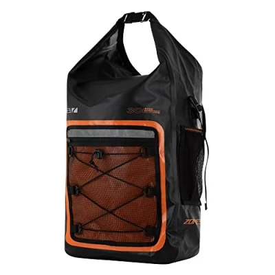Image de ZONE3 Sac à Dos étanche 30 L avec Coutures soudées et Joint Pliable pour Natation, Bateau, Kayak, Noir Orange,