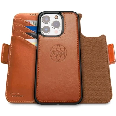 Image de dreem Fibonacci Compatible avec iPhone 16 Pro Max funda cartera / 2 en 1 étui Antichoc et Folio Amovible Cuir végétal, MagSafe, Protection RFID [Caramel]
