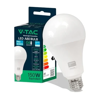 Image de V TAC Ampoule LED culot E27 20W (équivalent 150W) A80 2452 Lumen 6500K Blanc Froid Ouverture du faisceau lumineux 200 Efficacité Maximale et Économie d&#039;Énergie