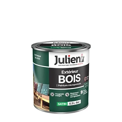 Image de Julien Peinture Bois Microporeux Extérieur Satin Portes, fenêtres, portails, mobilier de jardin Vert Basque 0,5 L