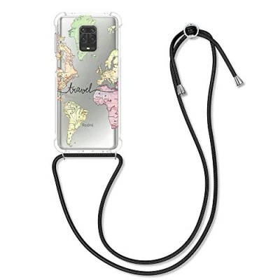 Image de kwmobile Coque Collier Compatible avec Xiaomi Redmi Note 9S / 9 Pro Max Housse en Silicone Cordon de Noir Multicolore Transparent