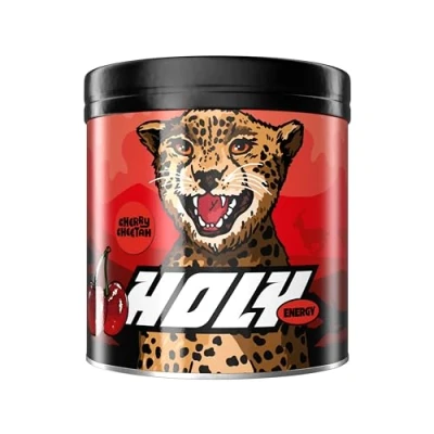 Image de HOLY Energy Gaming Booster &#039;Cherry Cheetah&#039; avec poudre au goût de cerise 50 portions NewCaff &amp; extrait thé vert Focus Drink Vegan arômes fruits 100% naturels