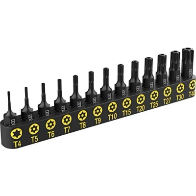 Image de LEXIVON Set de 13 douilles à embouts étoilé Tamper Proof Torx, taille sécurité T4, T5, T6, T7, T8, T9, T10, T15, T20, T25, T27, T30, T40 Tournevis Inviolable Bit, Hex Tige Embout (LX 301)
