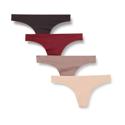 Image de Amazon Essentials String Stretch Thermocollé sans Couture Femme, Lot de 4, Beige/Bordeaux/Brun/Taupe, 44