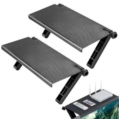 Image de QUOTRE 2 Pièces Écran Réglable Étagère Tablette Supérieure pour Moniteur Pliable TV Shelf Decodeur Rack Support Box, Routeur, Télécommande (Noir)