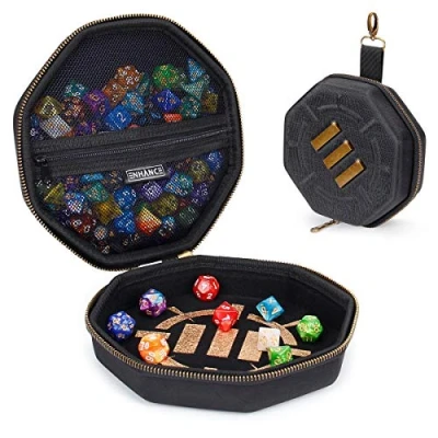 Image de ENHANCE DND Dice Tray and Case Porte dés pour jusqu&#039;à 150 D&amp;D avec Coque extérieure Robuste et intérieur Doux Protecteur Plateau à Parfait Les soirées de Jeu (Noir)