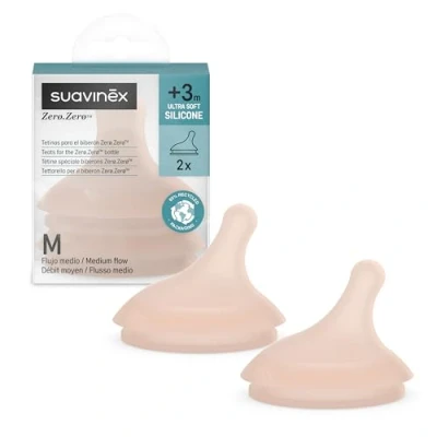 Image de Suavinex, Lot de 2 Tetines pour Biberon Anti Colique Zero Zero. Débit Moyen (M), Laisse Passer Liquides à Densité Moyenne, Tétine Zero, en Silicone, +3 M, Medium