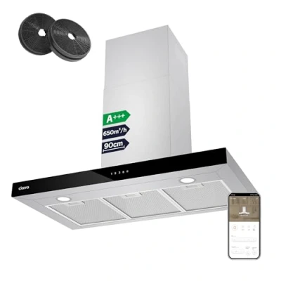 Image de Ciarra Hotte Apisrante 90cm 650 m3/h Class A+++ 4 Vitesses Fonction Boost Cuisine Silencieuse Commande Tactile ou par Wi Fi LED Dimmable Murale Inox CBCS9102